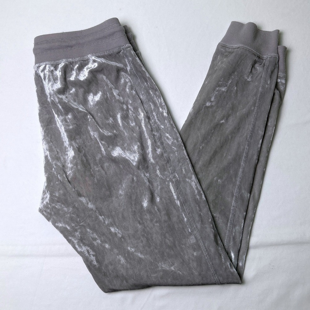 Betsey Johnson Womens Crushed Velvet Jogger Sweatpants Size XS Silver Y2K Glam